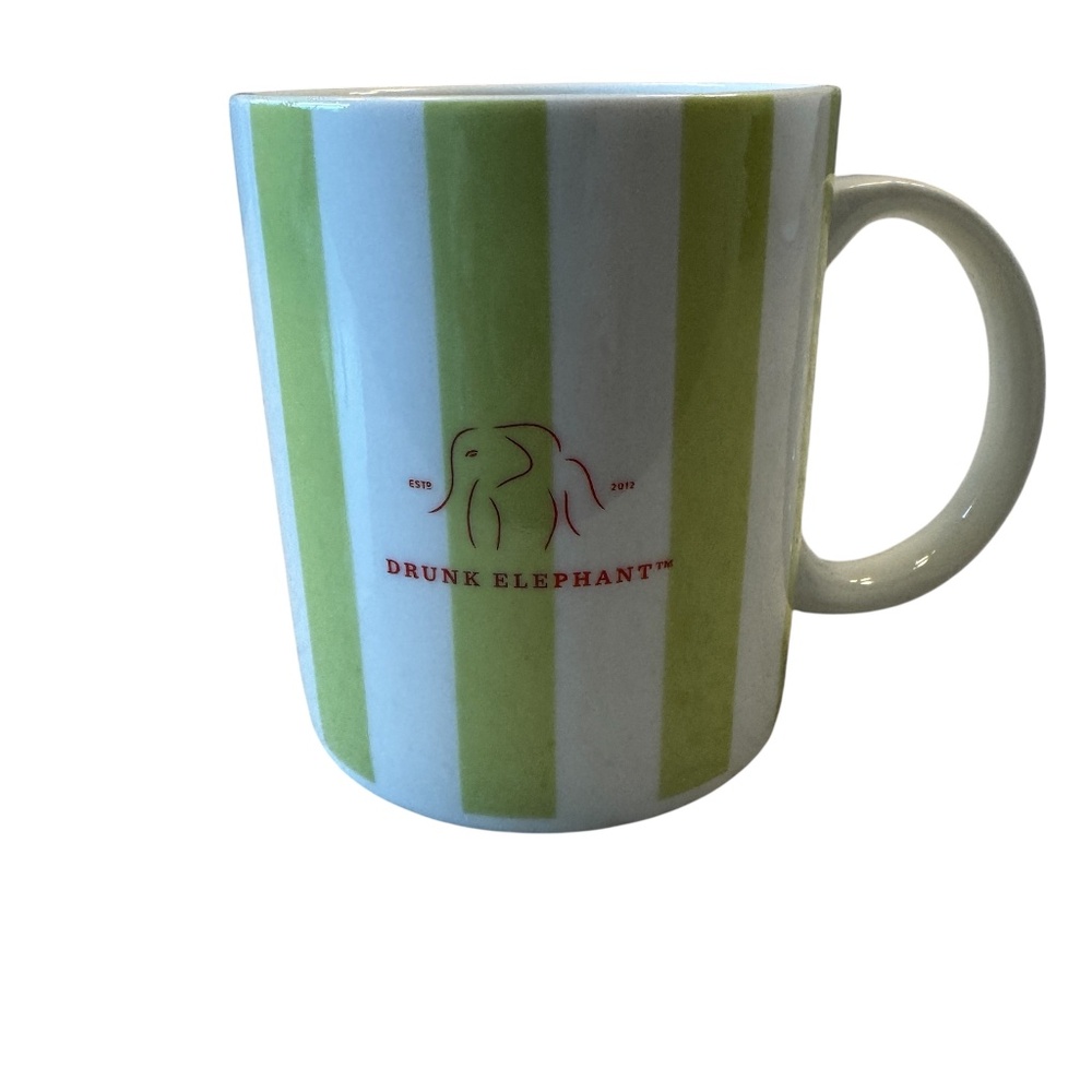 New Drunk Elephant brand coffee mug logo promotional  striped white and green